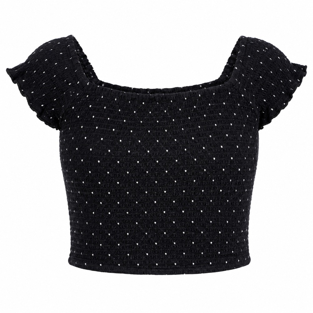 Polka Dot Smocked Crop Top Medium black coquette milkmaid girly Y2K summer tank